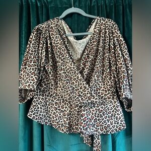 Boohoo Plus Leopard Off The Shoulder Wrap Top